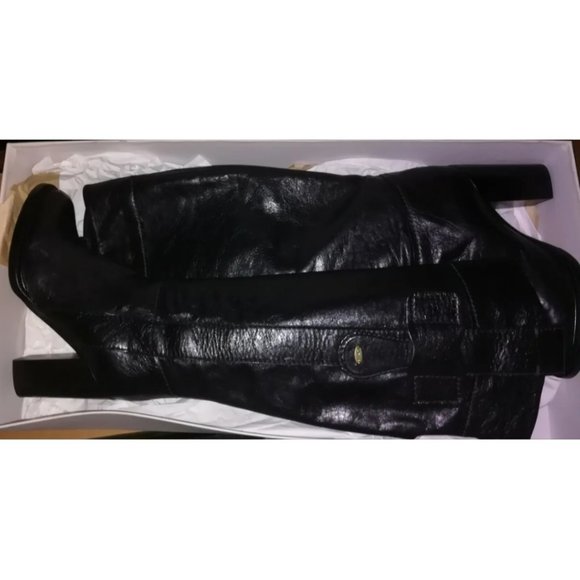 New CHLOE 36 Black Distressed Leather Knee-High Chunky Heel Boots - Picture 4 of 10